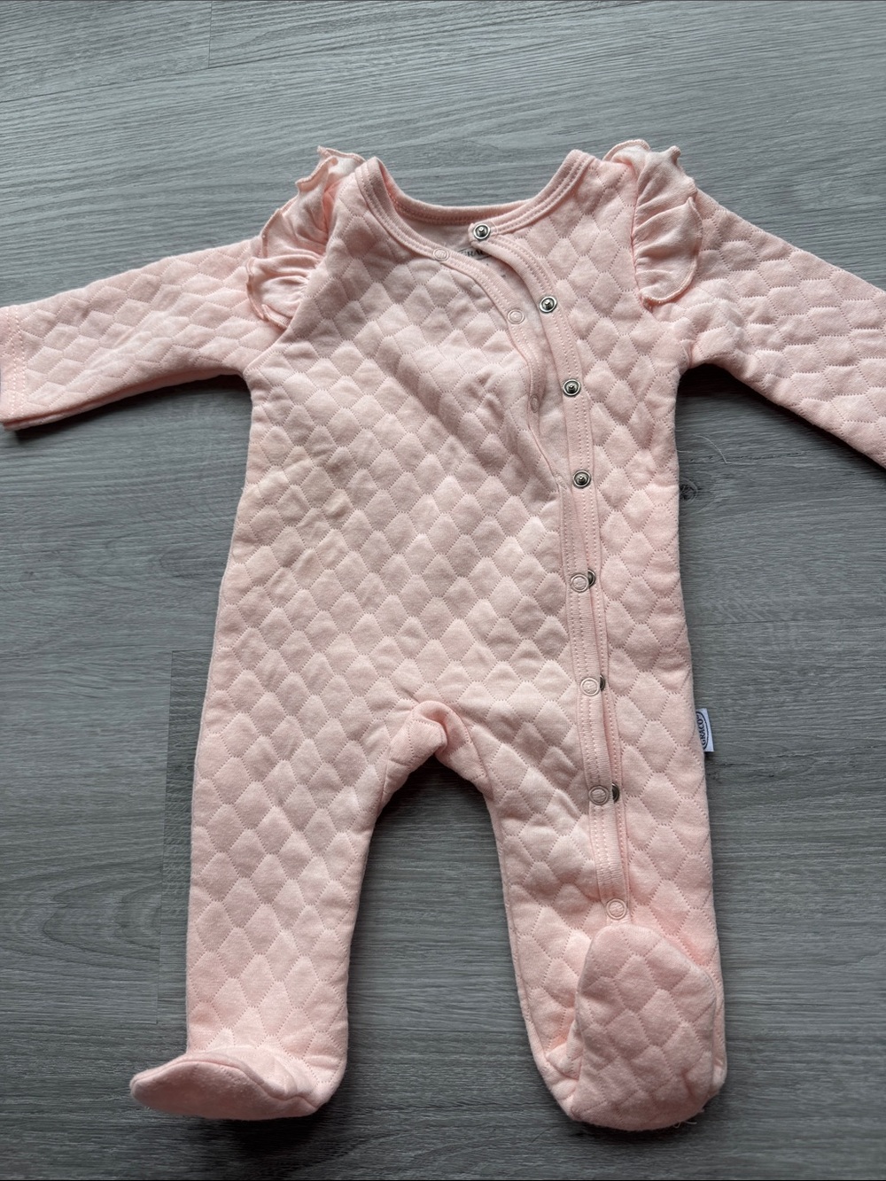 Baby Pink Quilted One-Piece Romper with Ruffle Shoulders